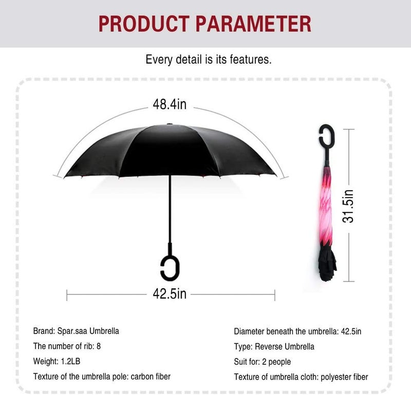SIEPASA Spar. Saa Double Layer Inverted Umbrella with C-Shaped Handle, Anti-UV Waterproof Windproof Straight Umbrella for Car Rain Outdoor Use - Image 4